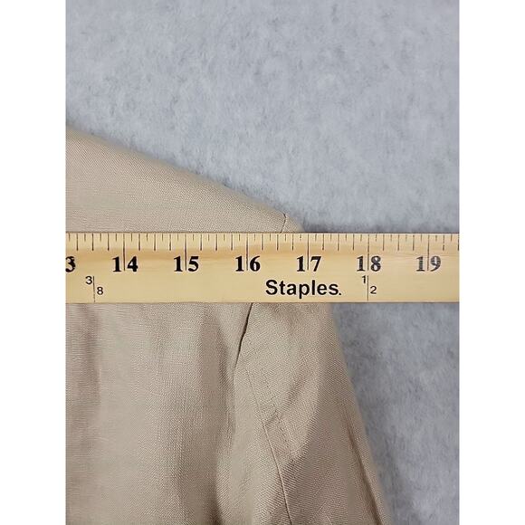 Vtg Spiegel 100% Linen Beige LS Button Up Blazer Rear Tie Size 10 Shoulder Pads - Picture 10 of 11